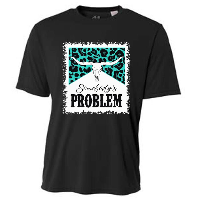 Vintage Bull Skull Leopard Bleached SomebodyS Problem Cooling Performance Crew T-Shirt