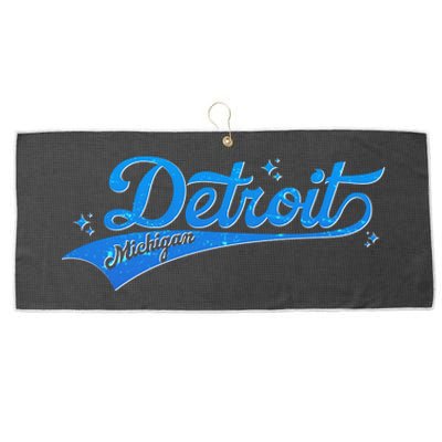 Vintage Blue Sporty Detroit Michigan Logo Large Microfiber Waffle Golf Towel