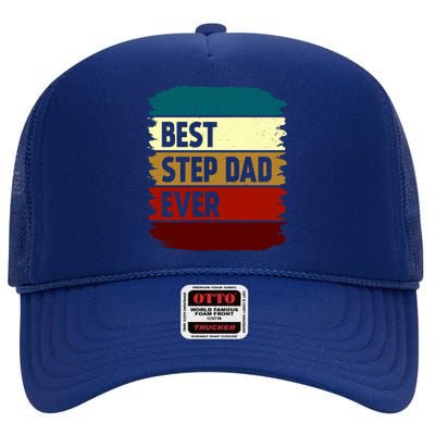 Vintage Best Step Dad Ever Gift High Crown Mesh Back Trucker Hat