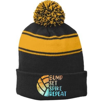 Volleyballer Bump Set Spike Repeat Volleyball Stripe Pom Pom Beanie