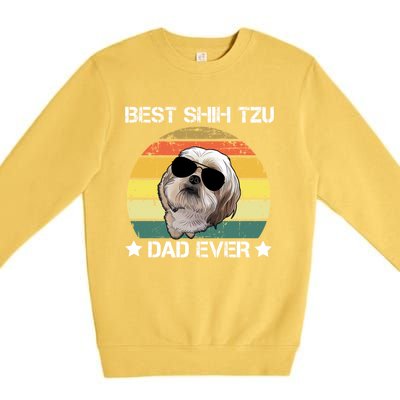 Vintage Best Shih Tzu Dad Ever Funny Dog Wearing Glasses Gift Premium Crewneck Sweatshirt