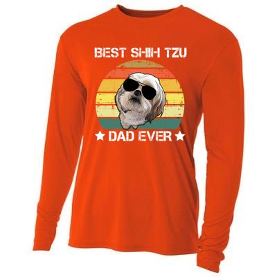 Vintage Best Shih Tzu Dad Ever Funny Dog Wearing Glasses Gift Cooling Performance Long Sleeve Crew