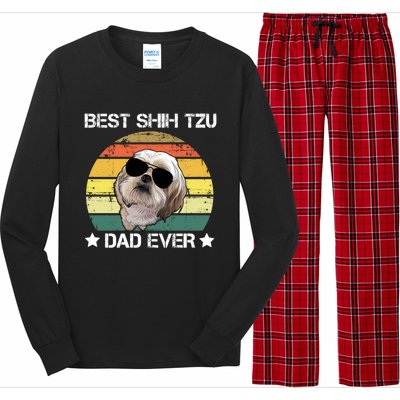 Vintage Best Shih Tzu Dad Ever Funny Dog Wearing Glasses Gift Long Sleeve Pajama Set