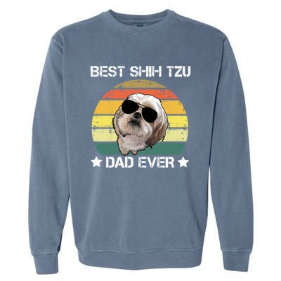 Vintage Best Shih Tzu Dad Ever Funny Dog Wearing Glasses Gift Garment-Dyed Sweatshirt