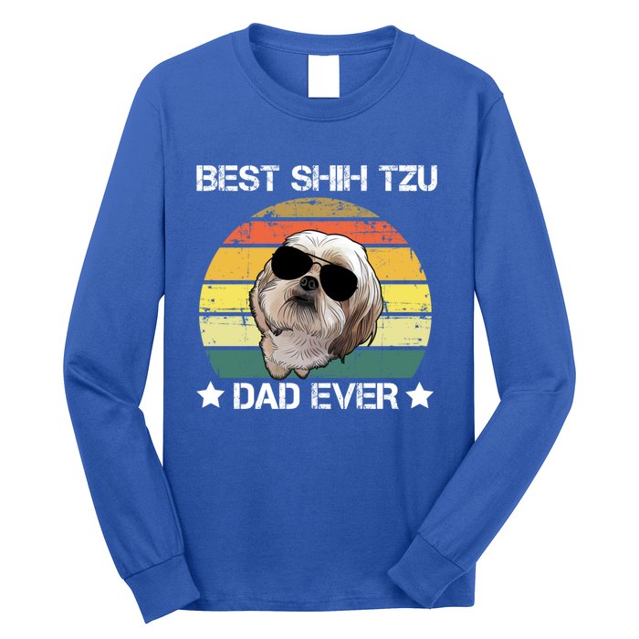 Vintage Best Shih Tzu Dad Ever Funny Dog Wearing Glasses Gift Long Sleeve Shirt