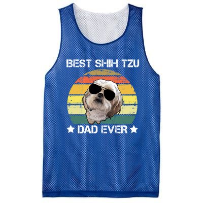 Vintage Best Shih Tzu Dad Ever Funny Dog Wearing Glasses Gift Mesh Reversible Basketball Jersey Tank