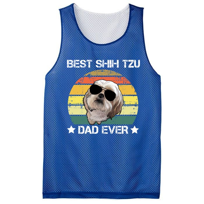 Vintage Best Shih Tzu Dad Ever Funny Dog Wearing Glasses Gift Mesh Reversible Basketball Jersey Tank