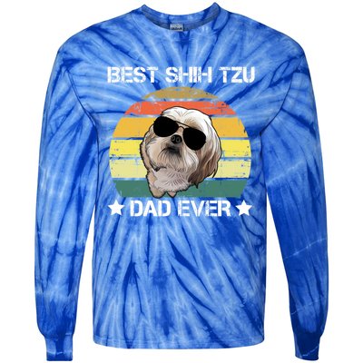 Vintage Best Shih Tzu Dad Ever Funny Dog Wearing Glasses Gift Tie-Dye Long Sleeve Shirt