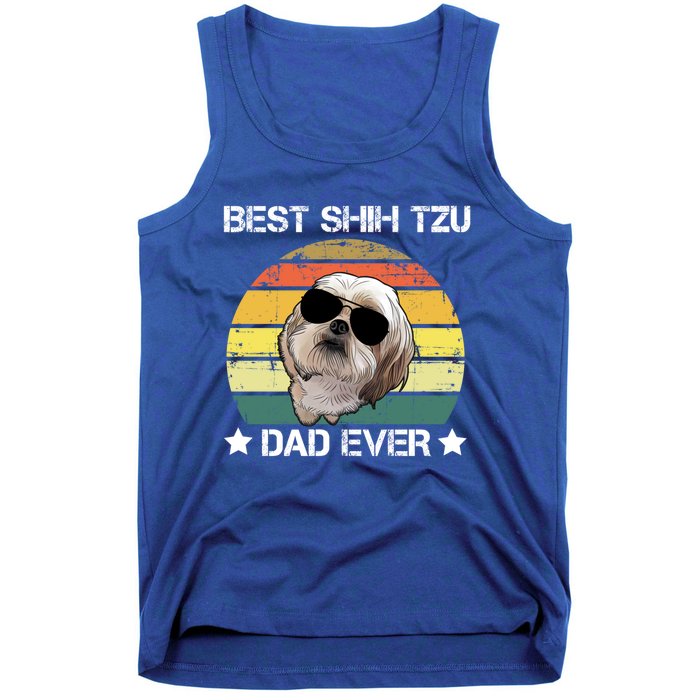 Vintage Best Shih Tzu Dad Ever Funny Dog Wearing Glasses Gift Tank Top