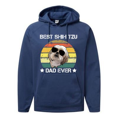 Vintage Best Shih Tzu Dad Ever Funny Dog Wearing Glasses Gift Performance Fleece Hoodie