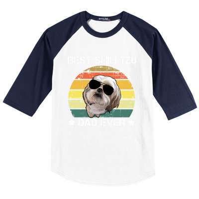 Vintage Best Shih Tzu Dad Ever Funny Dog Wearing Glasses Gift Baseball Sleeve Shirt