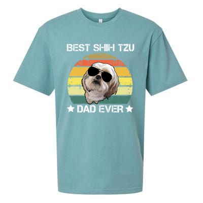 Vintage Best Shih Tzu Dad Ever Funny Dog Wearing Glasses Gift Sueded Cloud Jersey T-Shirt