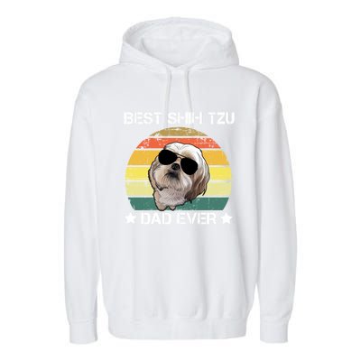 Vintage Best Shih Tzu Dad Ever Funny Dog Wearing Glasses Gift Garment-Dyed Fleece Hoodie