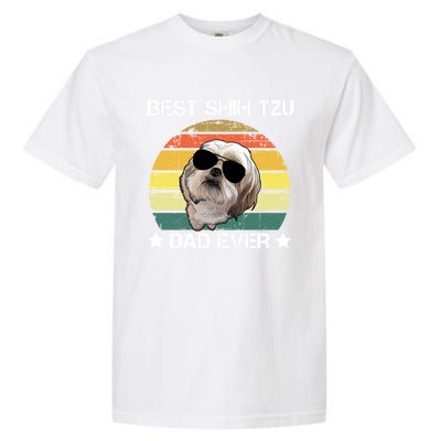 Vintage Best Shih Tzu Dad Ever Funny Dog Wearing Glasses Gift Garment-Dyed Heavyweight T-Shirt