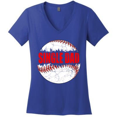 Vintage Baseball Softball Lover Single Dad Fathers Day Funny Gift Women's V-Neck T-Shirt