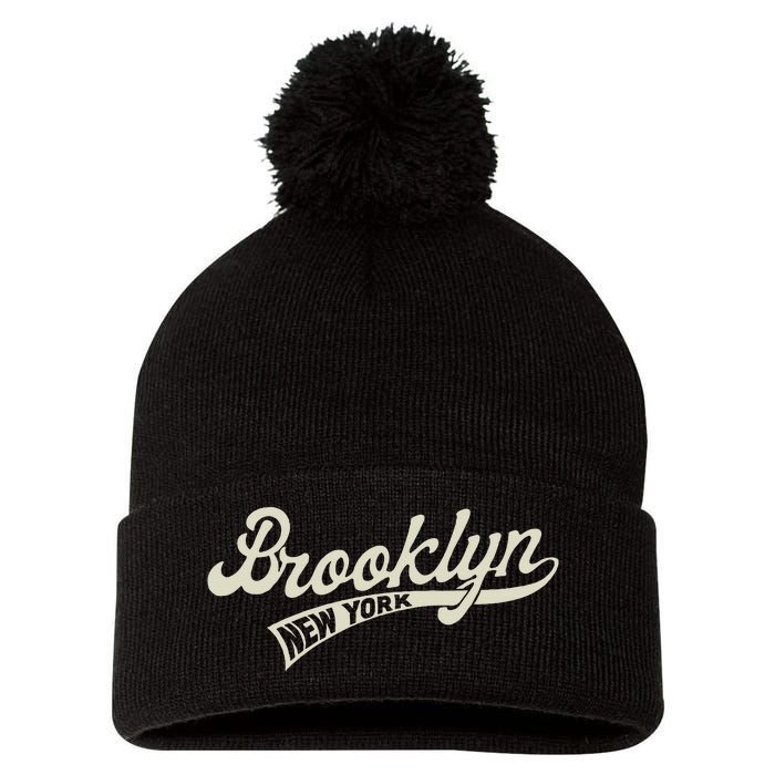 Vintage Baseball Style Brooklyn For Men & Women Pom Pom 12in Knit Beanie