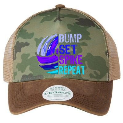 Volleyball Bump Set Spike Repeat Blue Purple Teen Legacy Tie Dye Trucker Hat