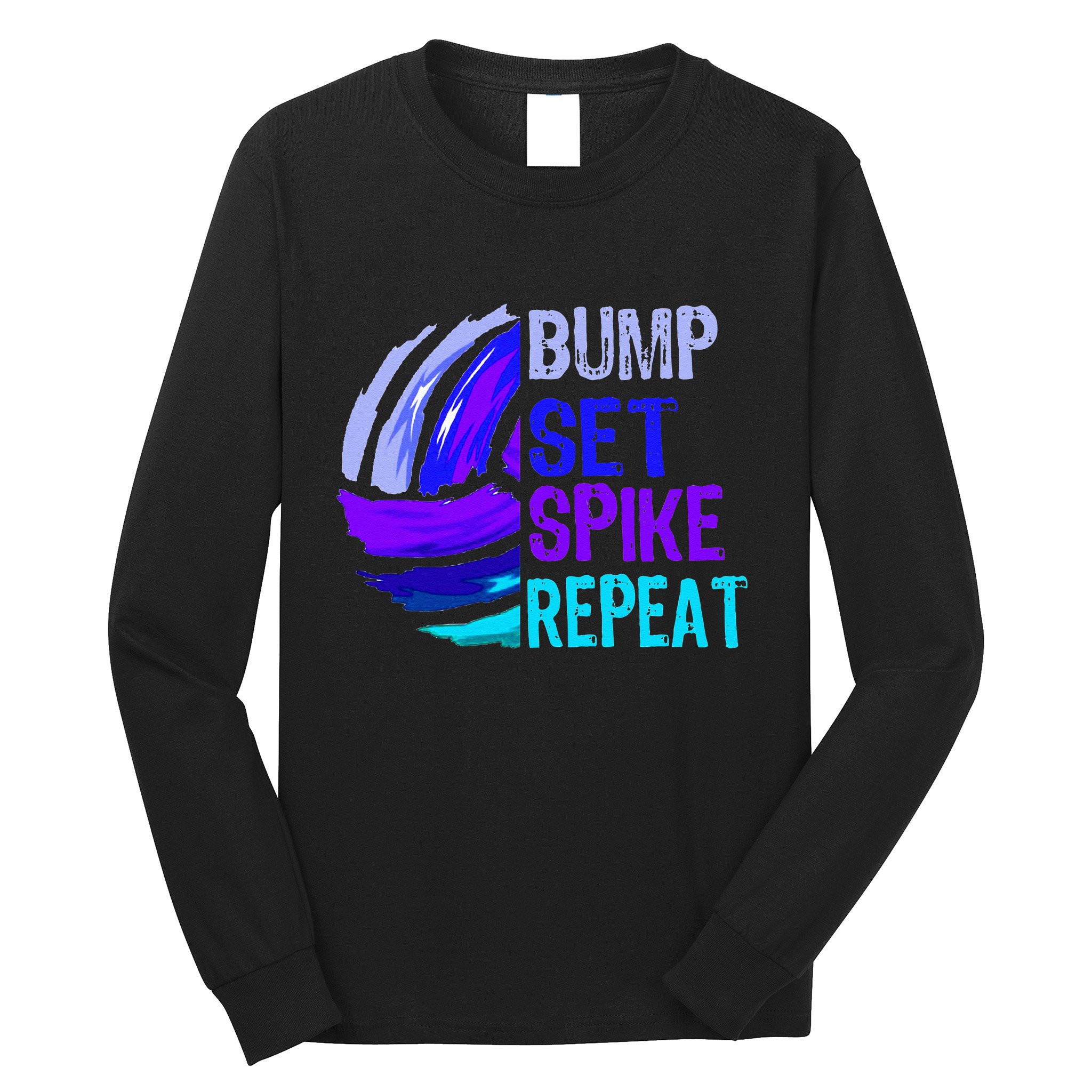Volleyball Bump Set Spike Repeat Blue Purple Teen Long Sleeve Shirt