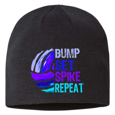 Volleyball Bump Set Spike Repeat Blue Purple Teen Sustainable Beanie