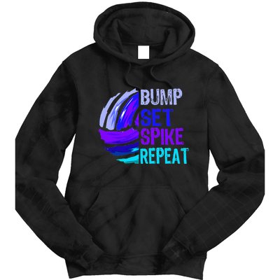 Volleyball Bump Set Spike Repeat Blue Purple Teen Tie Dye Hoodie
