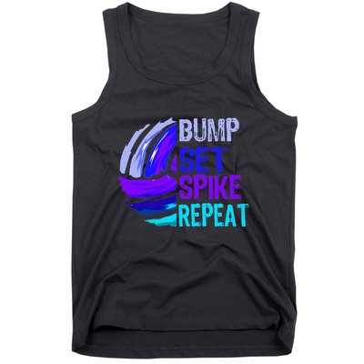 Volleyball Bump Set Spike Repeat Blue Purple Teen Tank Top