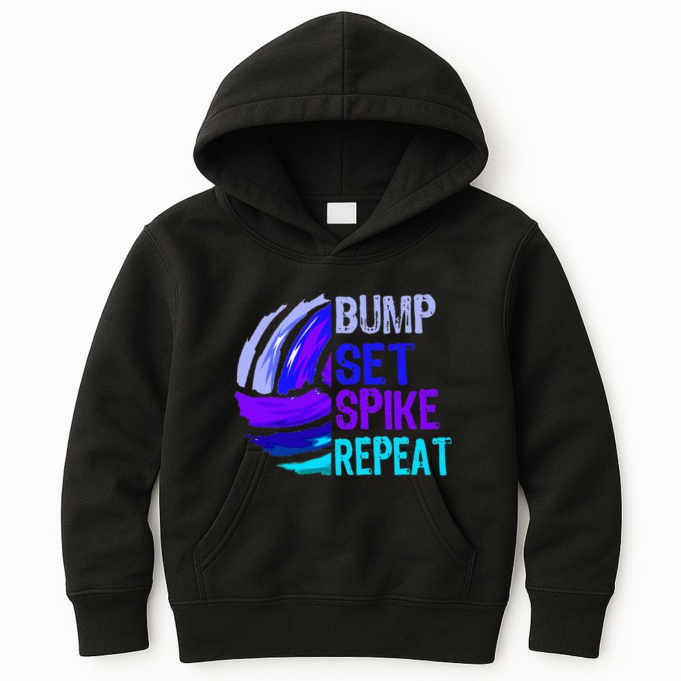 Volleyball Bump Set Spike Repeat Blue Purple Teen Kids Hoodie