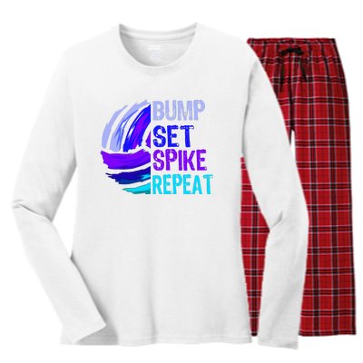 Volleyball Bump Set Spike Repeat Women's Long Sleeve Flannel Pajama Set 