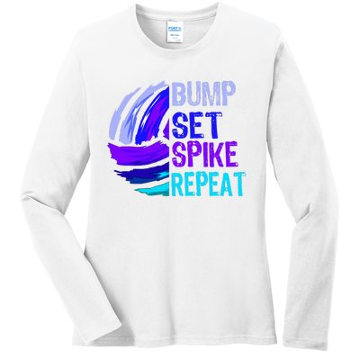 Volleyball Bump Set Spike Repeat Ladies Long Sleeve Shirt