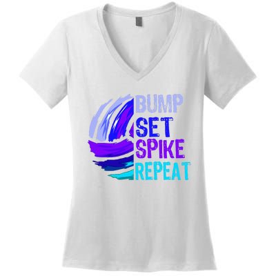 Volleyball Bump Set Spike Repeat Women's V-Neck T-Shirt