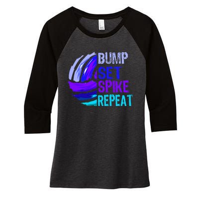 Volleyball Bump Set Spike Repeat Women's Tri-Blend 3/4-Sleeve Raglan Shirt