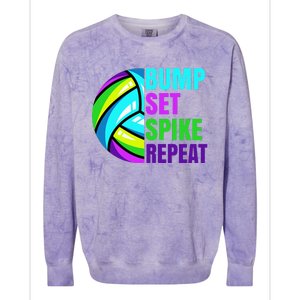 Volleyball Bump Set Spike Repeat Blue Purple Teen Colorblast Crewneck Sweatshirt