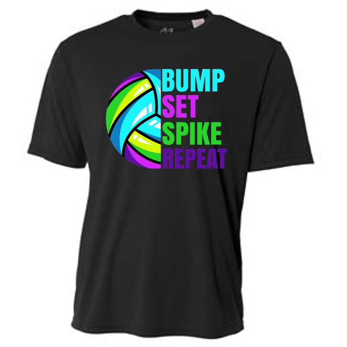 Volleyball Bump Set Spike Repeat Blue Purple Teen Cooling Performance Crew T-Shirt