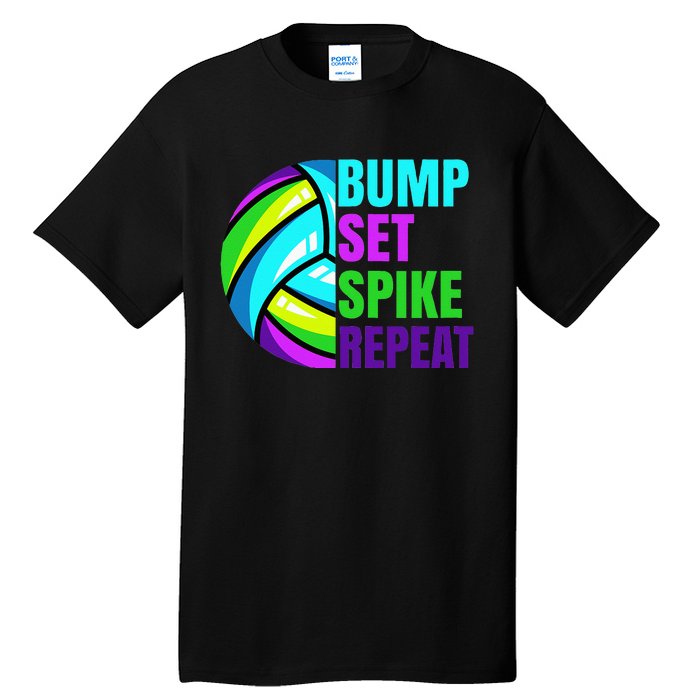 Volleyball Bump Set Spike Repeat Blue Purple Teen Tall T-Shirt