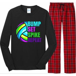 Volleyball Bump Set Spike Repeat Blue Purple Teen Long Sleeve Pajama Set