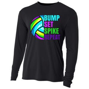 Volleyball Bump Set Spike Repeat Blue Purple Teen Cooling Performance Long Sleeve Crew