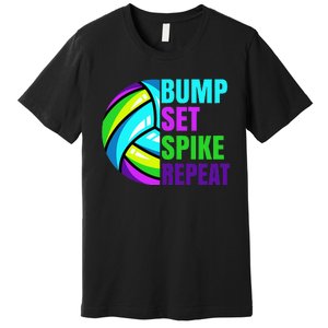 Volleyball Bump Set Spike Repeat Blue Purple Teen Premium T-Shirt