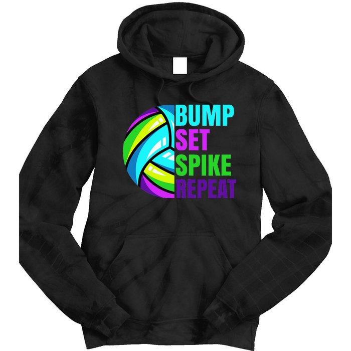 Volleyball Bump Set Spike Repeat Blue Purple Teen Tie Dye Hoodie