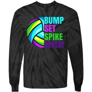 Volleyball Bump Set Spike Repeat Blue Purple Teen Tie-Dye Long Sleeve Shirt