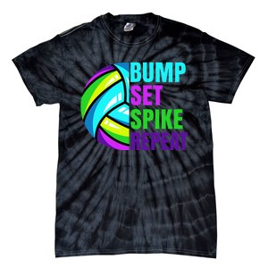 Volleyball Bump Set Spike Repeat Blue Purple Teen Tie-Dye T-Shirt