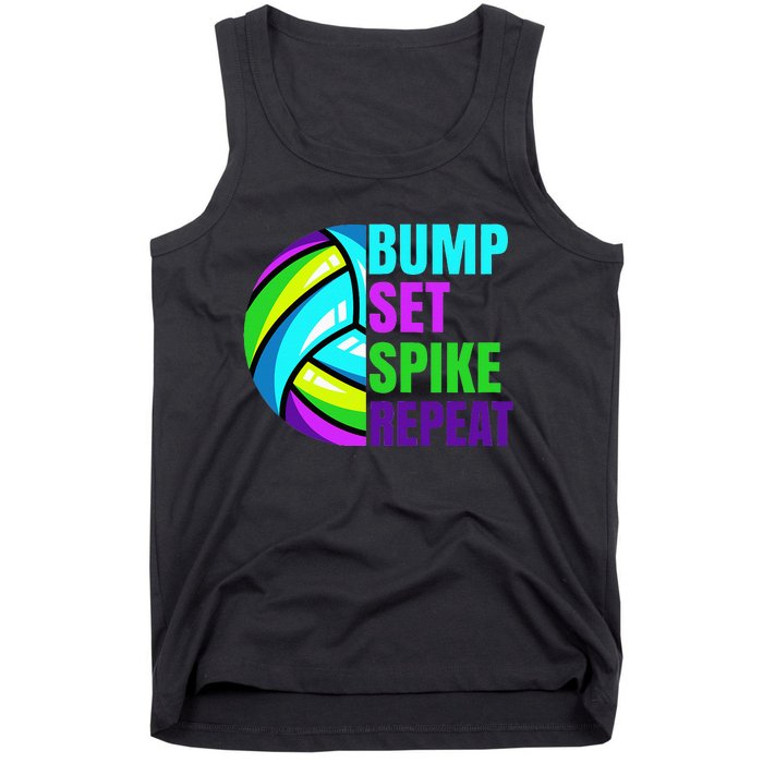 Volleyball Bump Set Spike Repeat Blue Purple Teen Tank Top