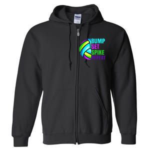 Volleyball Bump Set Spike Repeat Blue Purple Teen Full Zip Hoodie