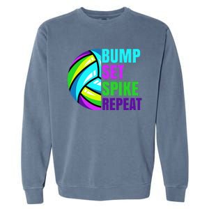 Volleyball Bump Set Spike Repeat Blue Purple Teen Garment-Dyed Sweatshirt