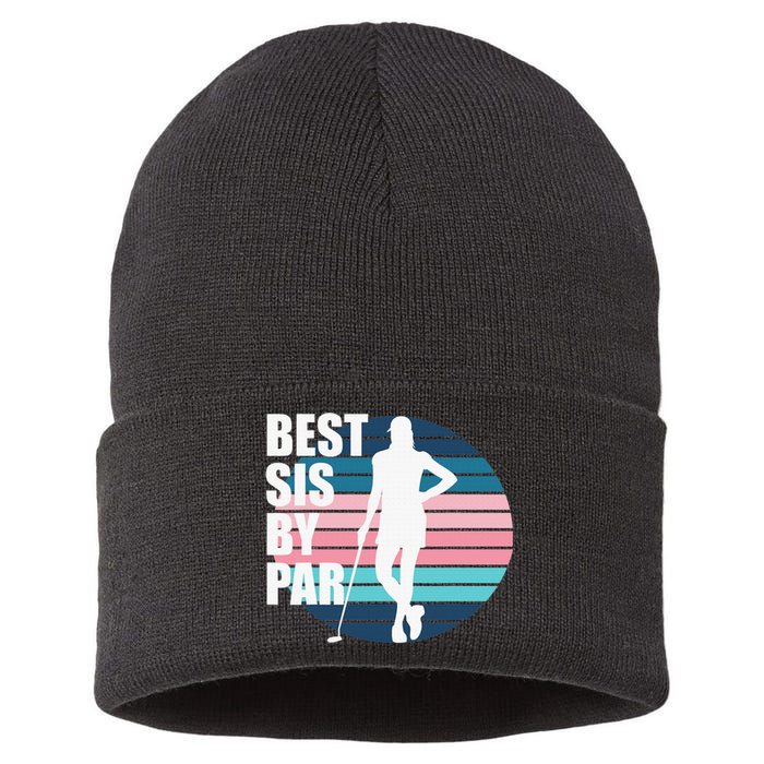 Vintage Best sis by par Funny golf birthday Sustainable Knit Beanie