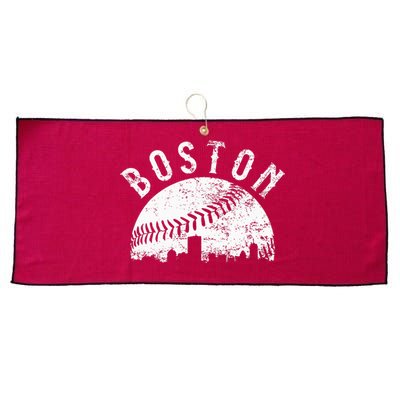 Vintage Boston Skyline Baseball Throwback For Red Game Day Large Microfiber Waffle Golf Towel