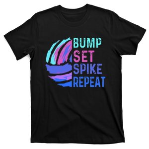 Volleyball Bump Set Spike Repeat Blue Purple T-Shirt