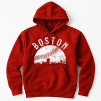Vintage Boston Skyline Baseball Throwback For Red Hoodie