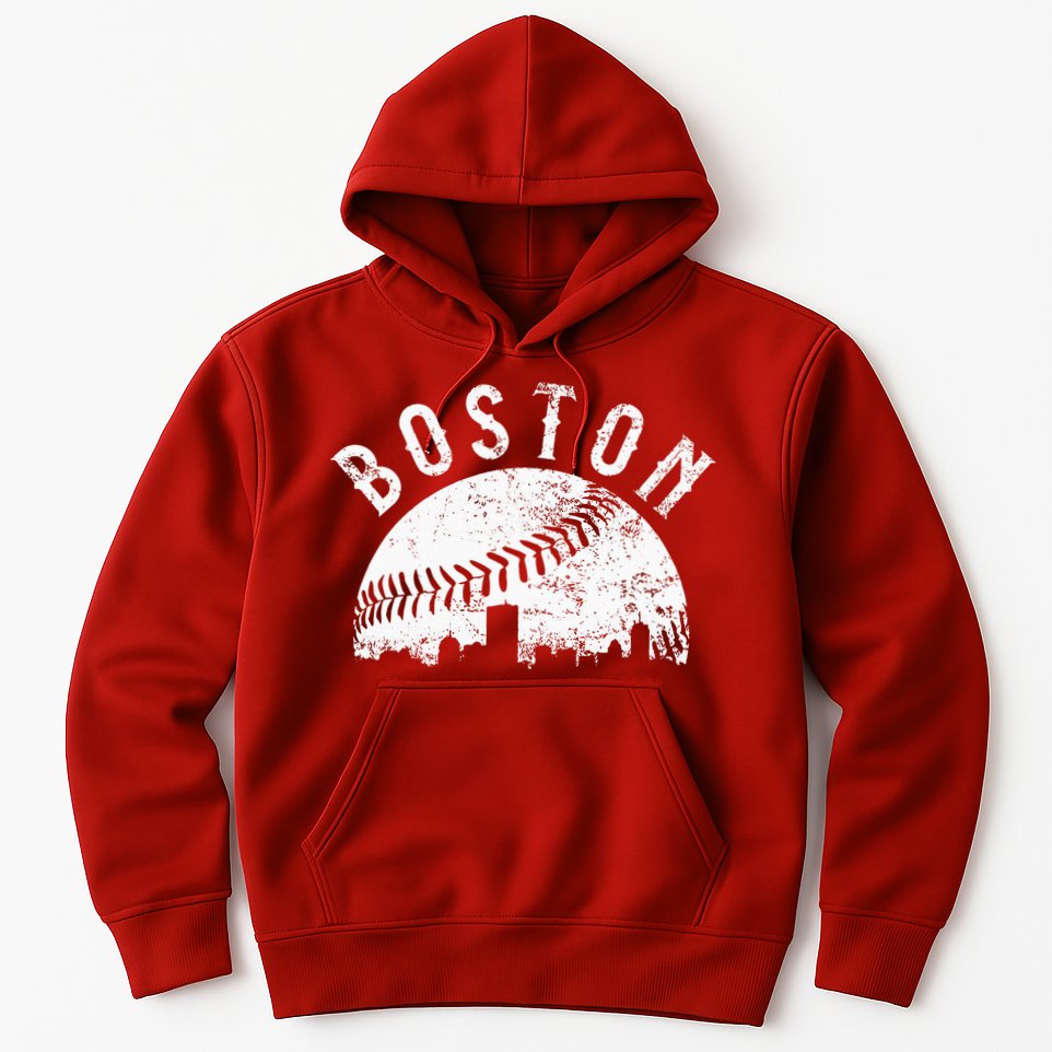 Vintage Boston Skyline Baseball Throwback For Red Hoodie