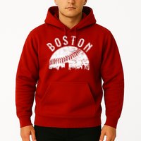 Vintage Boston Skyline Baseball Throwback For Red Hoodie