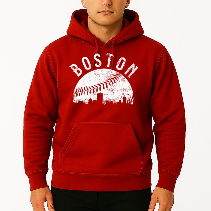 Vintage Boston Skyline Baseball Throwback For Red Hoodie