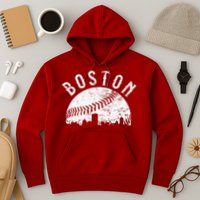 Vintage Boston Skyline Baseball Throwback For Red Hoodie